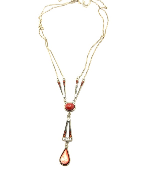 Gorgeous vintage nickel and red tone necklace by … - image 1