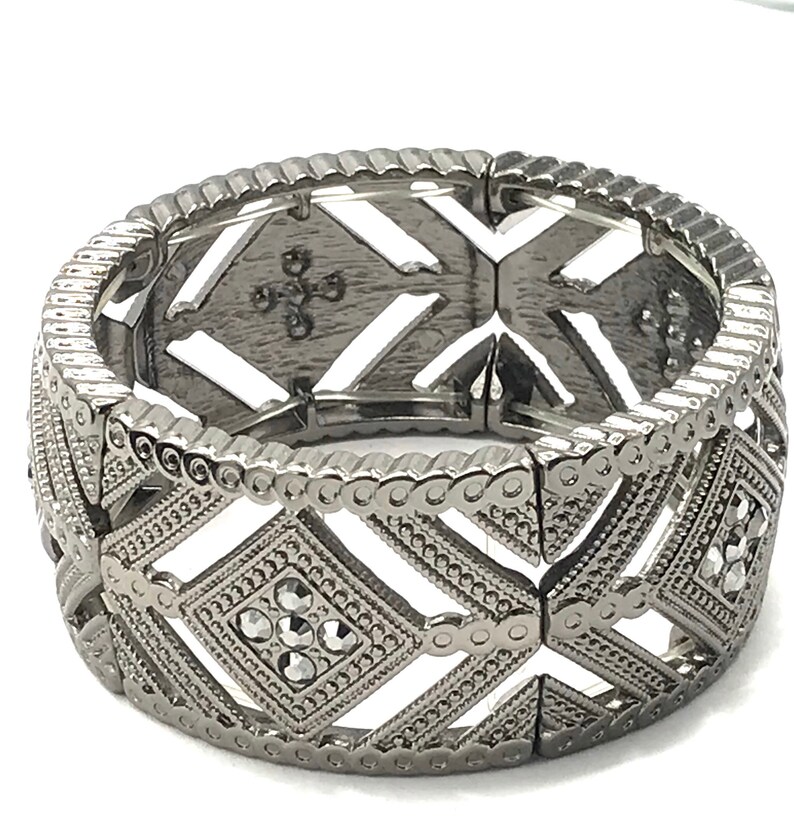Vintage silver tone with Marcasite stone bracelet, stretch. image 8