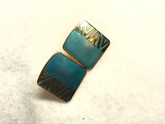 Vintage Laurel  Burch  blue and gold tone earring… - image 10