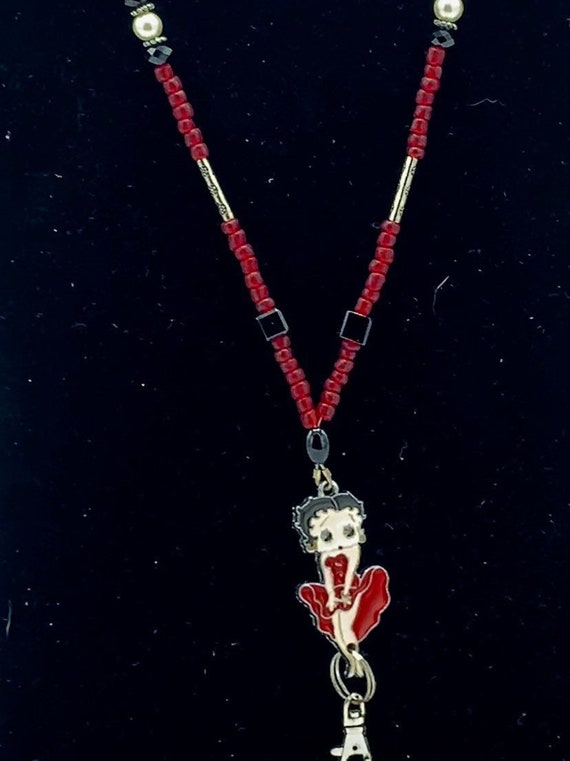 Vintage Betty Boop necklace , red and black beads