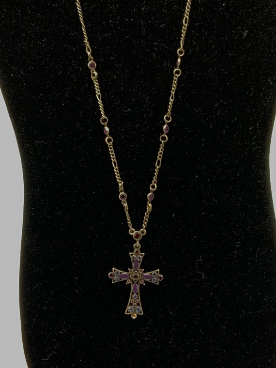 Gorgeous nickel tone cross with multicolored rhin… - image 5