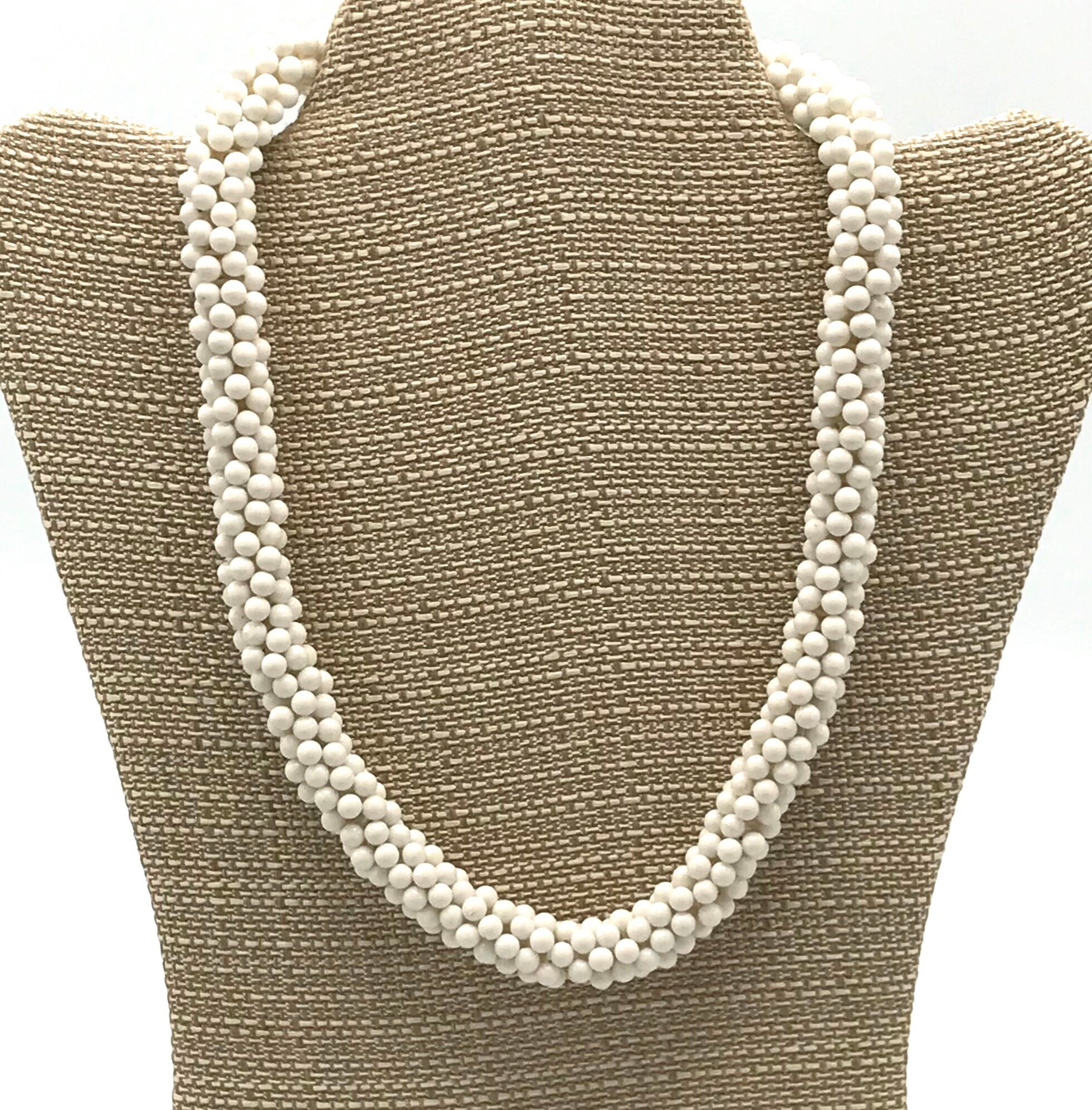 Vintage White Beads Necklace. - Etsy