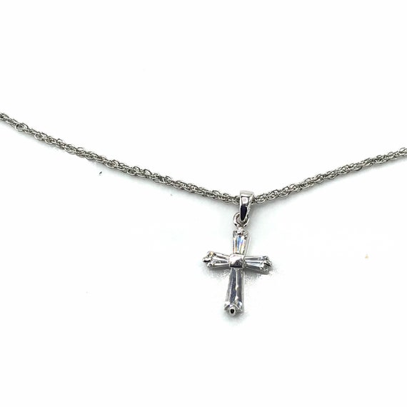 Vintage silver tone and cross with rhinestone nec… - image 2