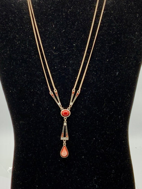 Gorgeous vintage nickel and red tone necklace by … - image 4