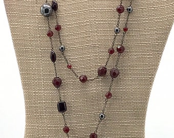 Vintage beads necklace by Lia Sophia, burgundy, gray and black tones. Long