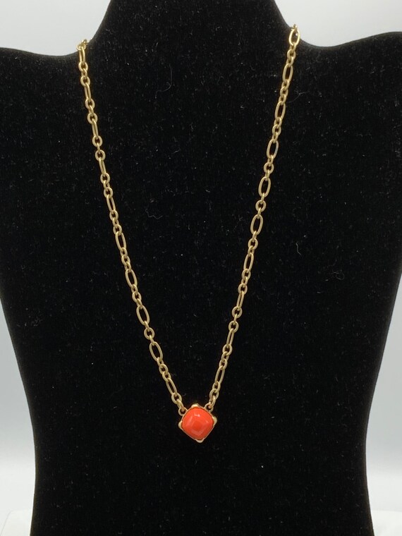 Gorgeous collectible gold tone and orange necklac… - image 2