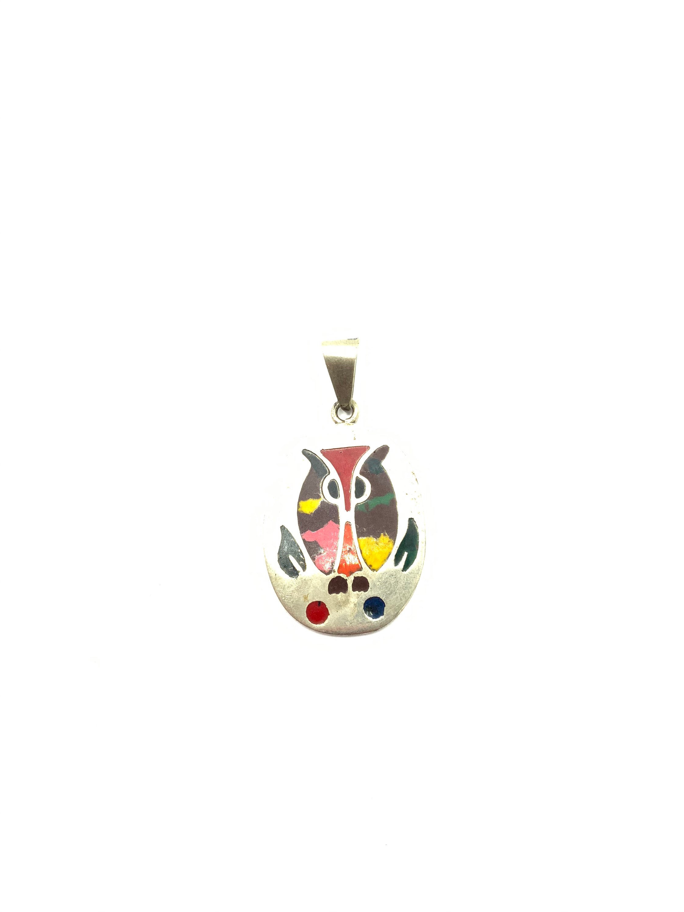 Gorgeous vintage owl pendant, Mexico, multicolored.