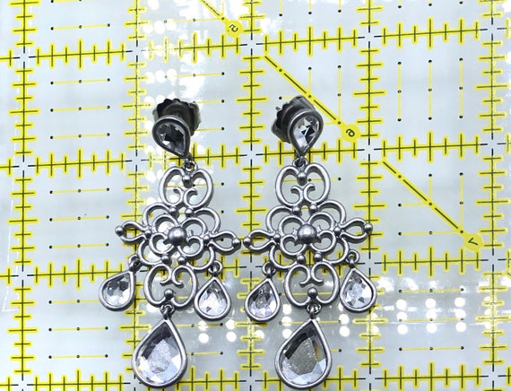 Vintage nickel and sparkly stones earrings by Lia… - image 10