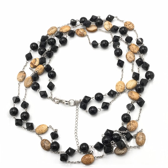 Multi strand necklace black and brown tones neckl… - image 1