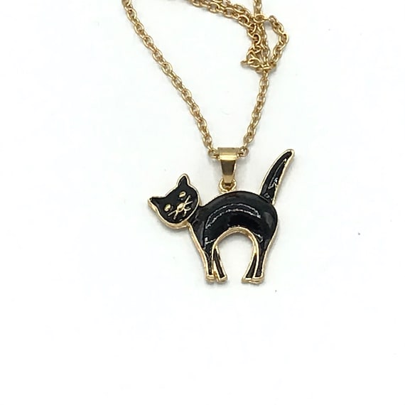 Enamel Black Cat Necklace - Etsy