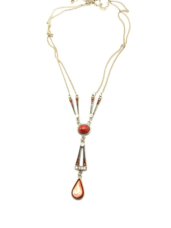 Gorgeous vintage nickel and red tone necklace by … - image 5