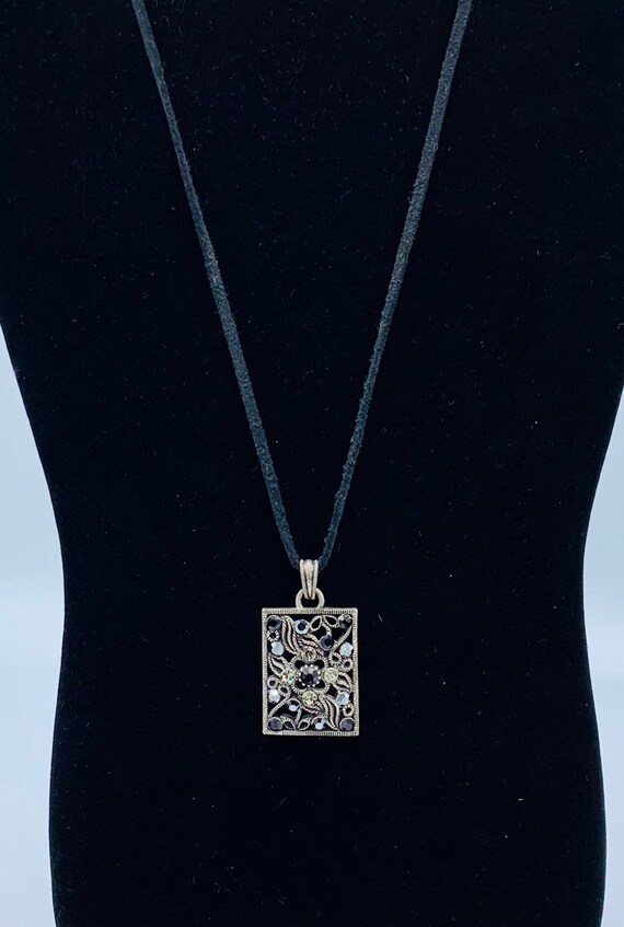 Lia Sophia black necklace onyx and crystal, recta… - image 5