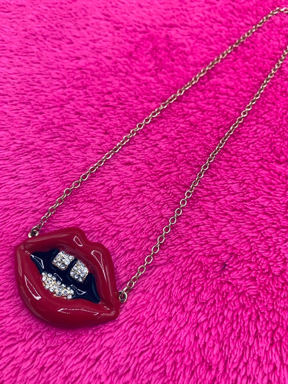 Red Lip necklace  with crystal - image 5
