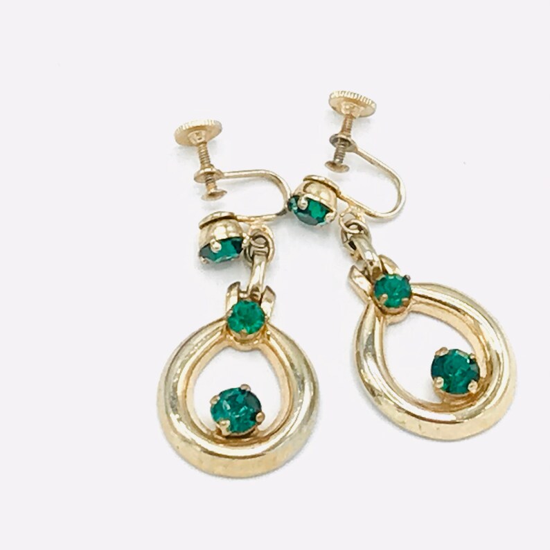 Vintage Barclay earring with green rhinestone screw