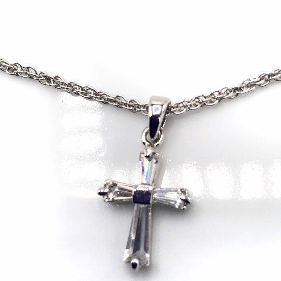 Vintage silver tone and cross with rhinestone nec… - image 7