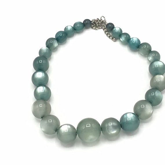 Vintage beads necklace Cyan color. Plastic - image 1