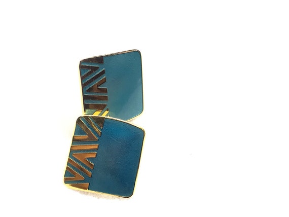 Vintage Laurel  Burch  blue and gold tone earring… - image 5