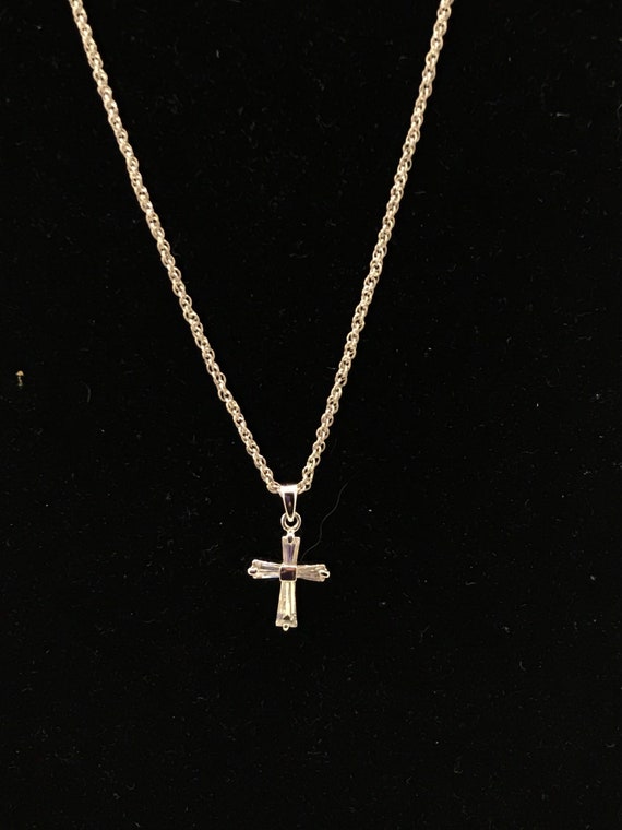 Vintage silver tone and cross with rhinestone nec… - image 4