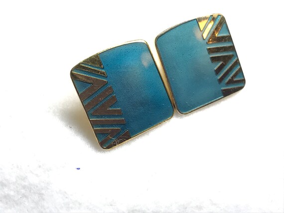 Vintage Laurel  Burch  blue and gold tone earring… - image 1
