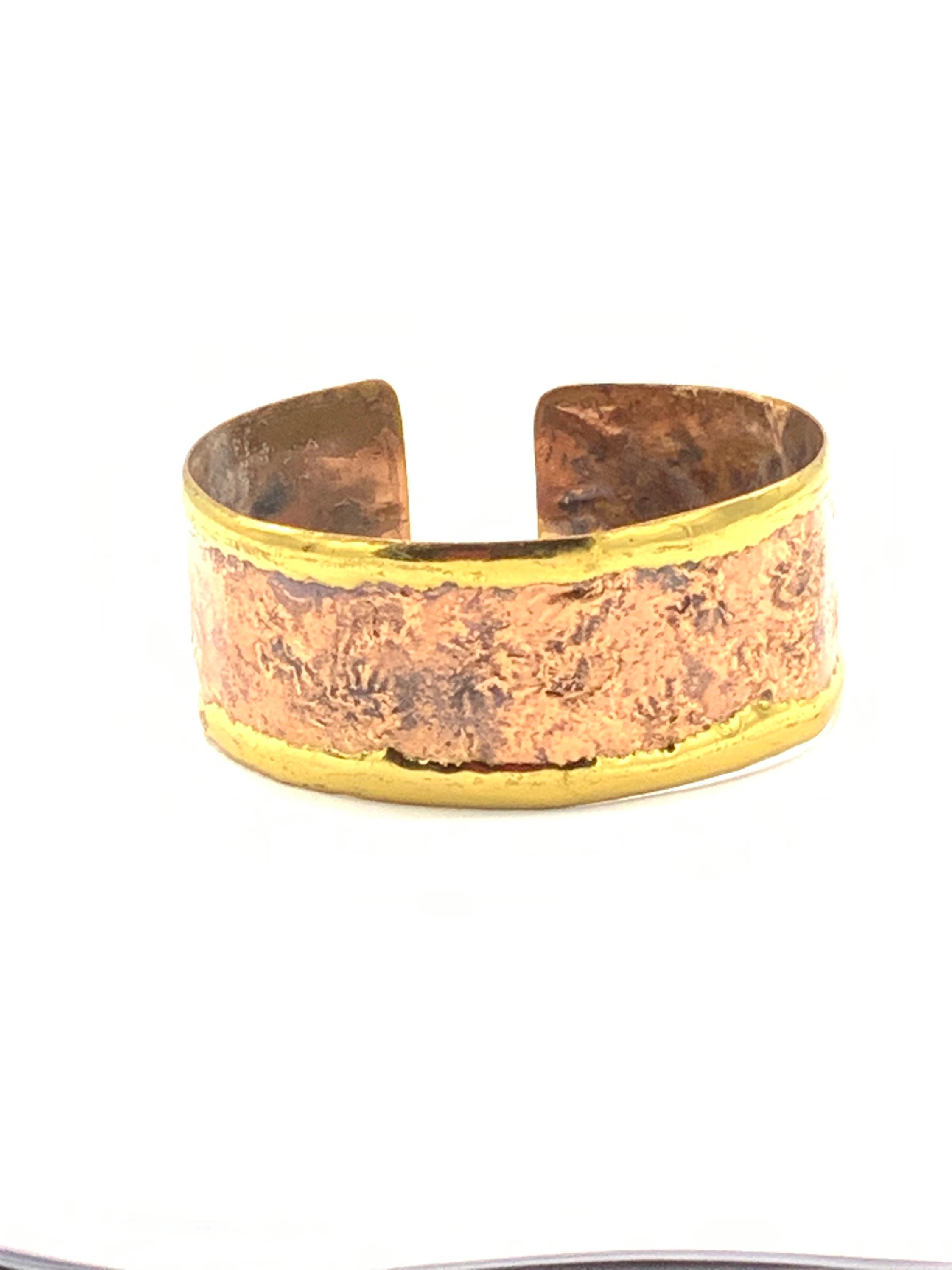 Bracelet Manchette Ancien En Bronze Cuivre - Style Brutaliste Signé - 127g - Occasion