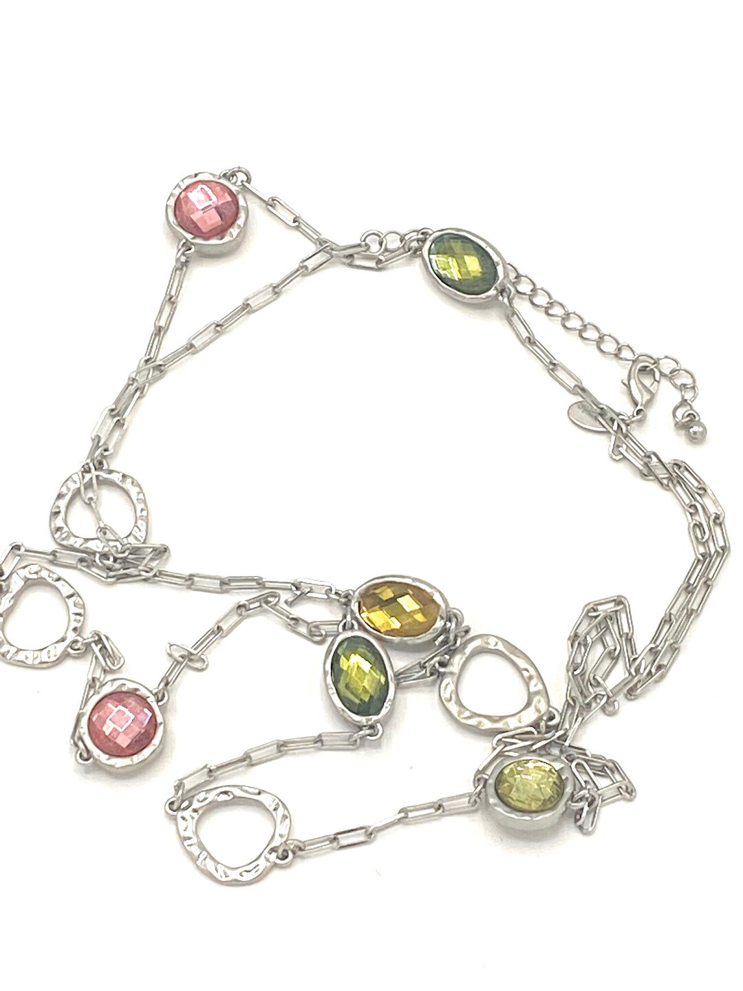 Vintage Nickel Tone With Green and Pink Crystal Necklace by Lia Sophia ...
