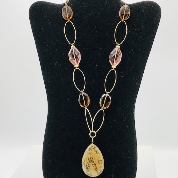 Gorgeous gold tone with large clear beads necklac… - image 1