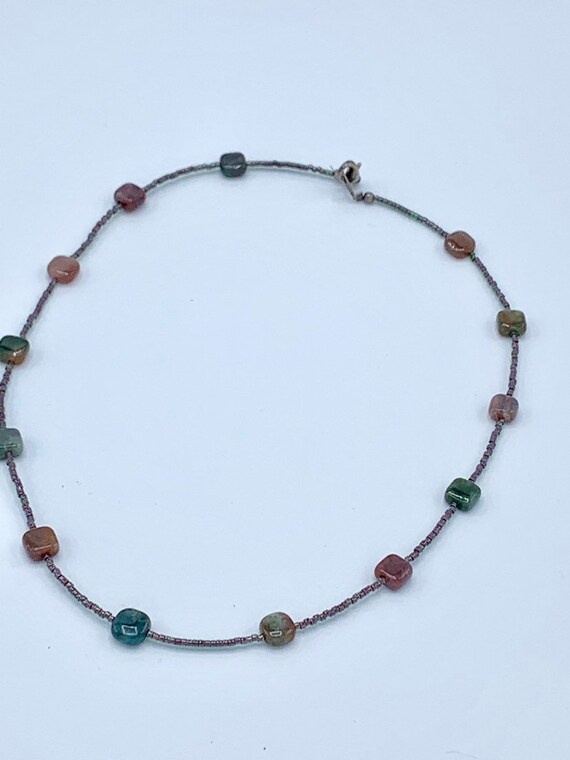 Vintage multicolored marble stones necklace with … - image 7