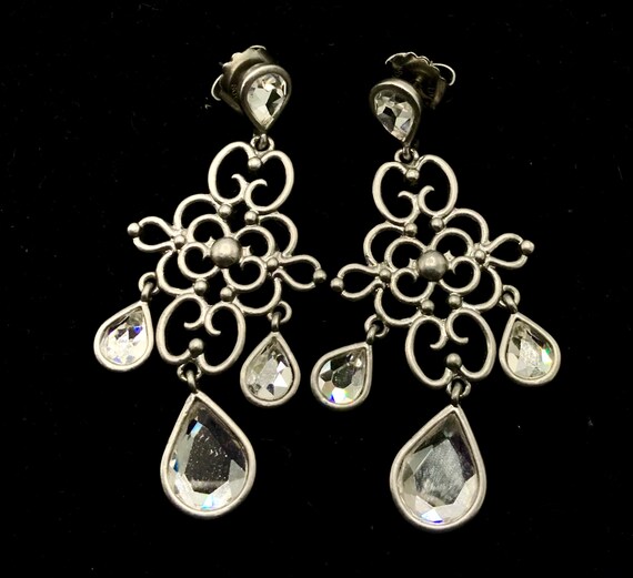 Vintage nickel and sparkly stones earrings by Lia… - image 2