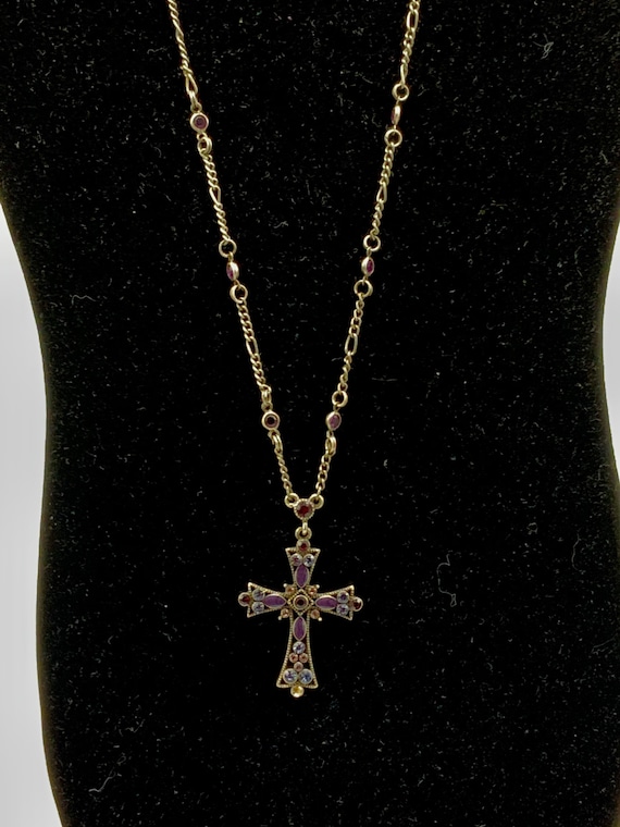 Gorgeous nickel tone cross with multicolored rhin… - image 2