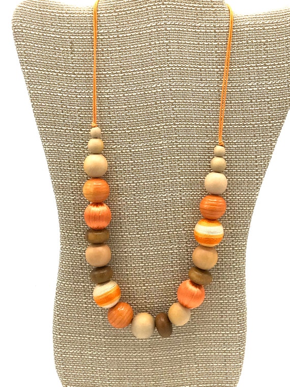 Vintage multicolored beads necklace, orange tones… - image 10