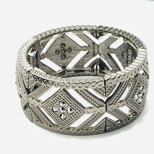 Vintage silver tone with Marcasite stone bracelet, stretch. image 6