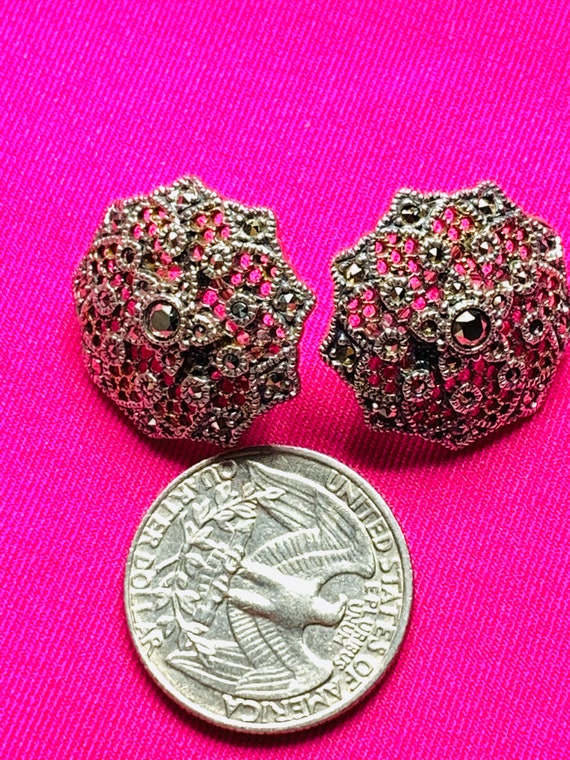 Vintage Marcasite sterling silver earrings, round… - image 10