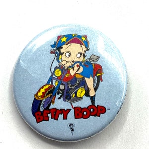 Gorgeous collectible Betty Boop button badge, pin, motorcycle.