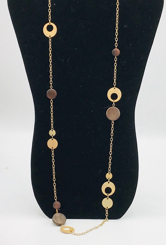 Old Gold tone and wood necklace Lia Sophia, signed - image 2