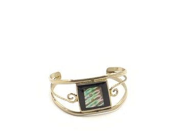 Vintage Alpaca-bracelet with abalone shell and black square , Mexico