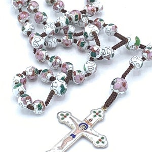 Vintage Cloisone / cloisonné Rosary with cross, white tone