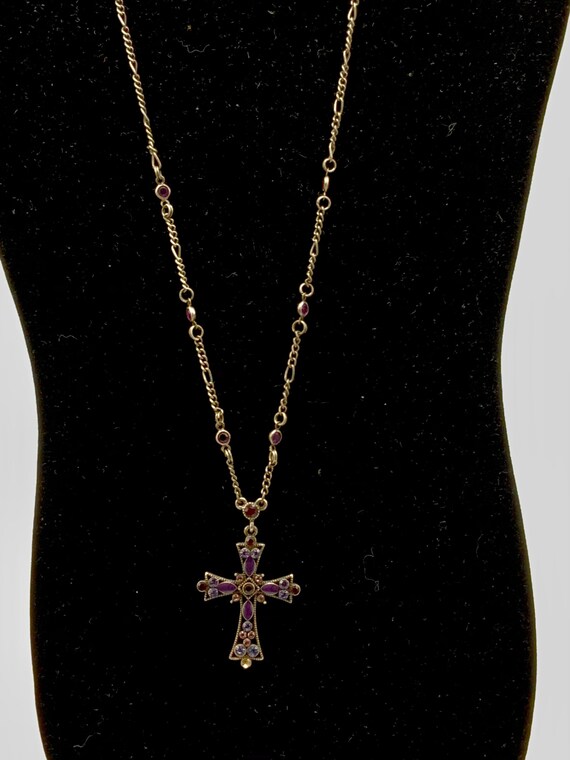 Gorgeous nickel tone cross with multicolored rhin… - image 8