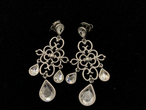 Vintage nickel and sparkly stones earrings by Lia… - image 6