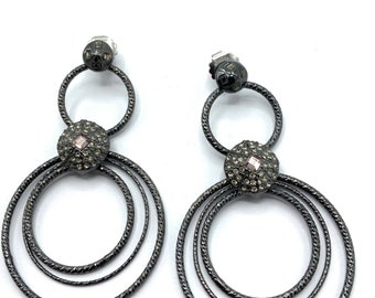 Gorgeous collectible large earrings by Lia Sophia, round, with rhinestone, stud, dark tone.