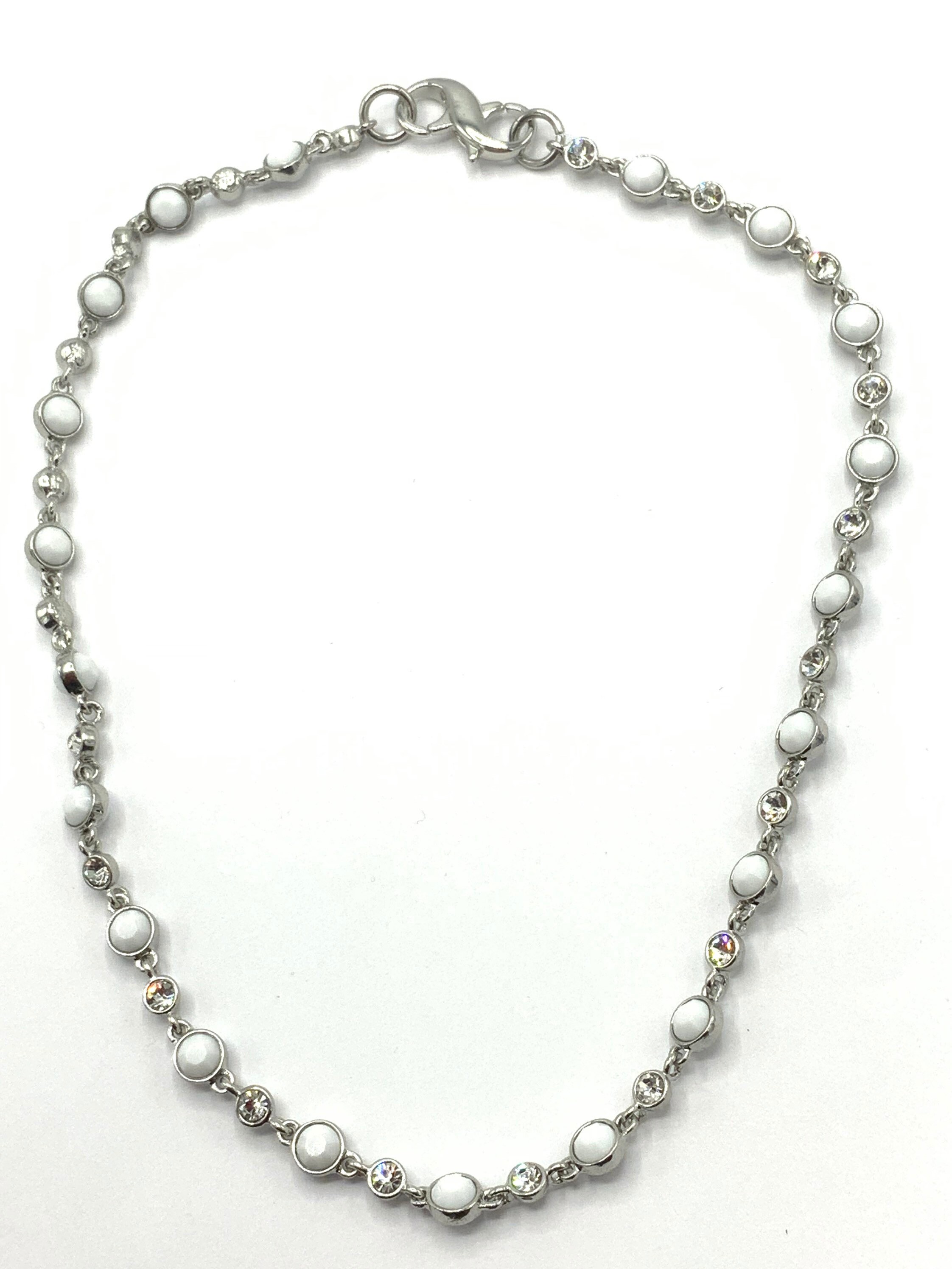 Collectible White Beads and Clear Rhinestone Necklace Etsy UK