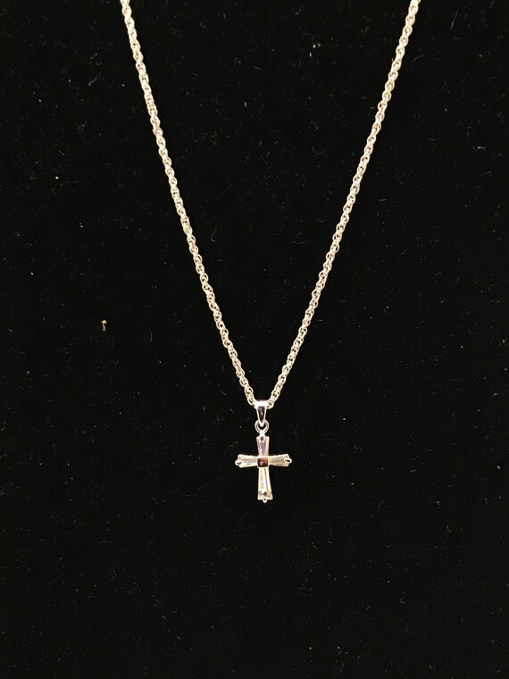 Vintage silver tone and cross with rhinestone nec… - image 5