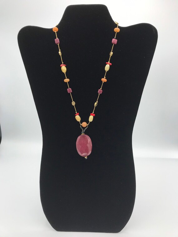 Lia Sophia gold burgundy stone multicolored neckl… - image 10