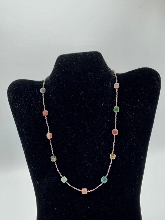 Vintage multicolored marble stones necklace with … - image 2