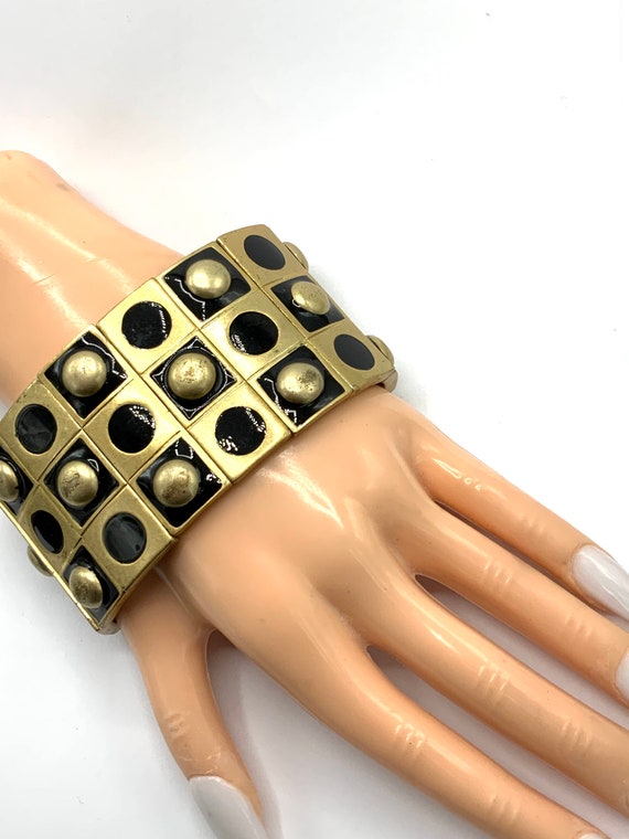 Gorgeous vintage black enamel and gold tone brace… - image 2