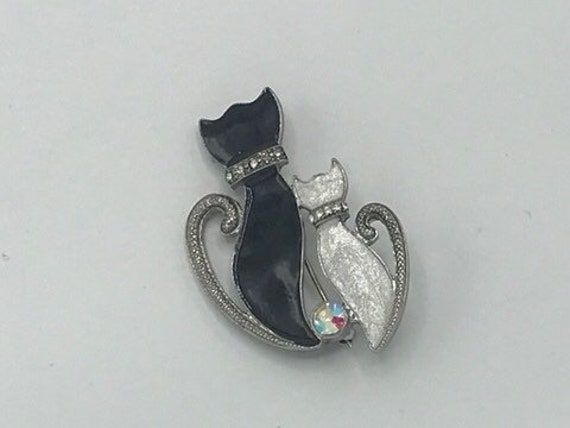 Vintage couple of cats white and black as brooch - image 6