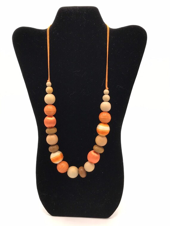 Vintage multicolored beads necklace, orange tones… - image 2