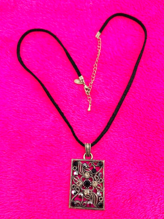 Lia Sophia black necklace onyx and crystal, recta… - image 9