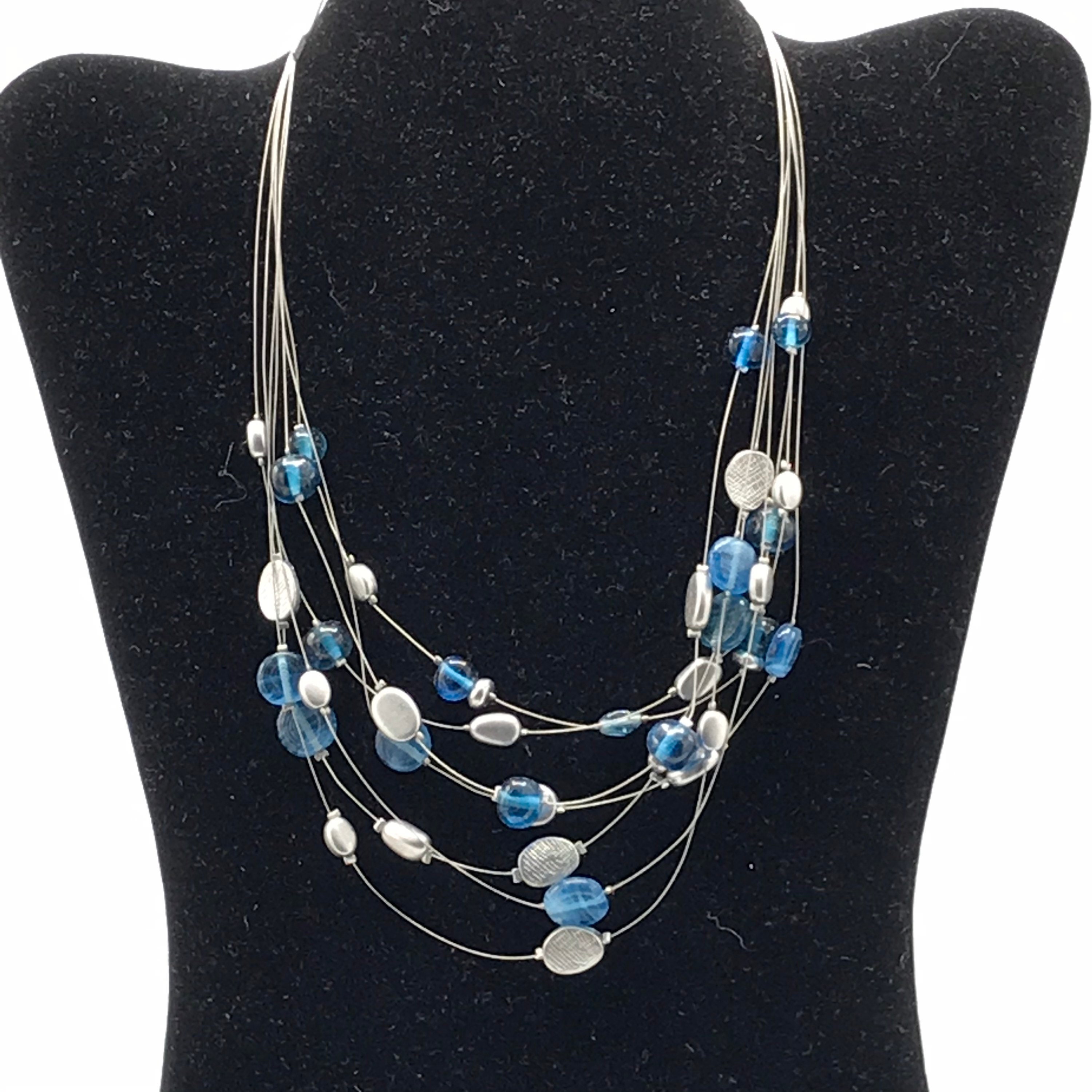 Multi-Strand Green Blue Beaded Necklace with Silver Rings Art Glass Beads A Nepalese Long Multi-Strand Necklace Of Green Glass Beads  main image 3