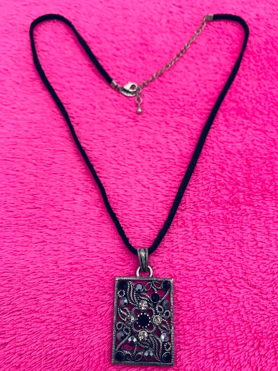 Lia Sophia black necklace onyx and crystal, recta… - image 8