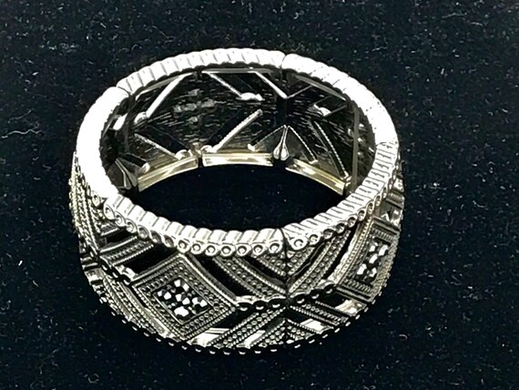 Vintage silver tone with Marcasite stone bracelet… - image 2
